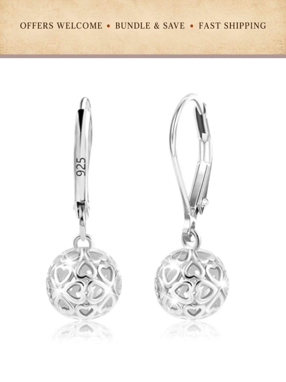 Filigree Dangle Drop Leverback Earrings Women 925 Sterling Silver Plated